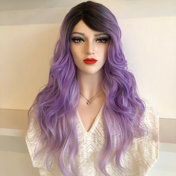 20" Pastel Purple Ombre w/ Blk Roots Wig | Leona - Picture 2 of 7